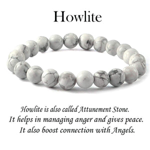 Howlite Natural Gemstone Bracelet Semi precious 6 mm Beads Feng Shui Crystal Chakra Aura Personal Reiki Healing Crystals