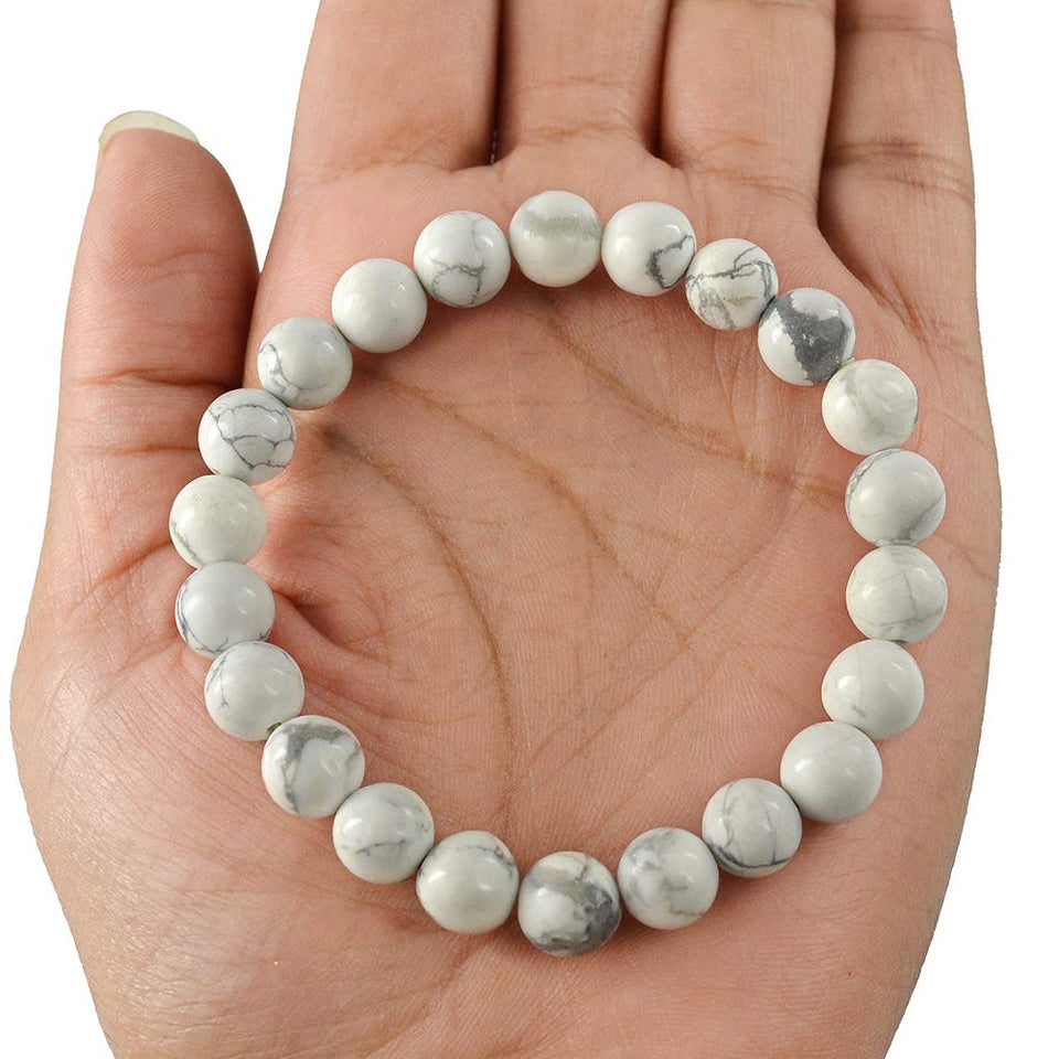 Buy Natural Howlite Bracelet Crystal Stone 8mm Beads Bracelet Round Shape  (Color : White & Grey) | Globally