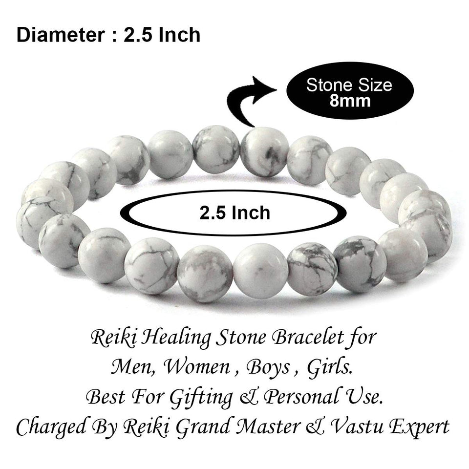 Howlite Natural Gemstone Bracelet Semi precious 8mm Beads Feng Shui Crystal Chakra Aura Personal Reiki Healing Crystals