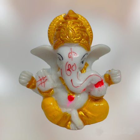 Ganesha Mukut Idol Handcrafted Handmade Marble Dust Polyresin - 6 cm perfect for Home, Office, Cars, Gifting MGC-2