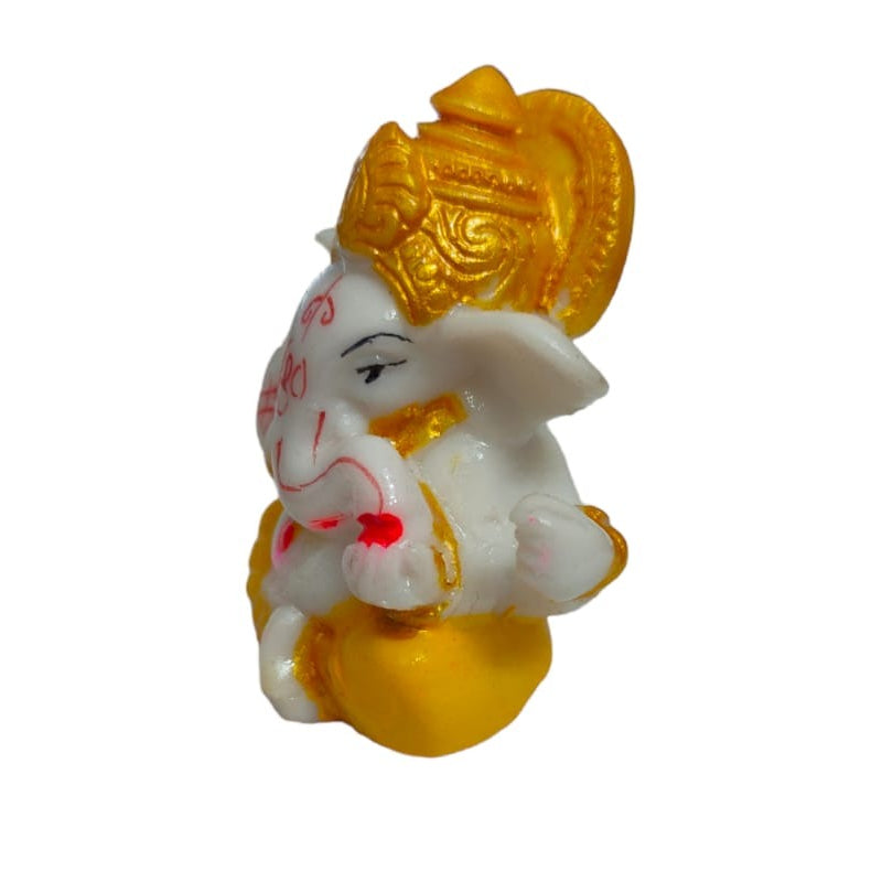 Ganesha Mukut Idol Handcrafted Handmade Marble Dust Polyresin - 6 cm perfect for Home, Office, Cars, Gifting MGC-2