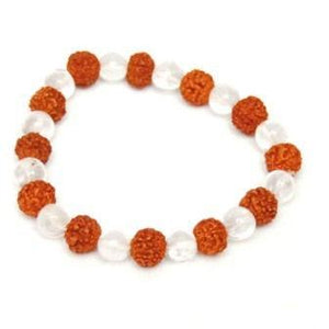 Natural 5 faced Rudraksha Bracelet with Quartz Crystal Beads - halfrate.in