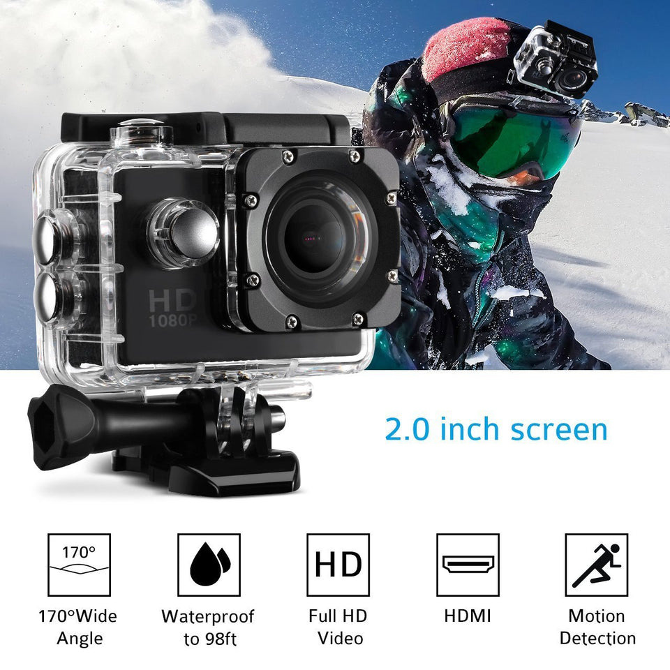 Full HD 1080P Sports Action Camera 2.0 Inch LCD Camcorder Underwater 30m/98ft Waterproof Sports and Action Camera