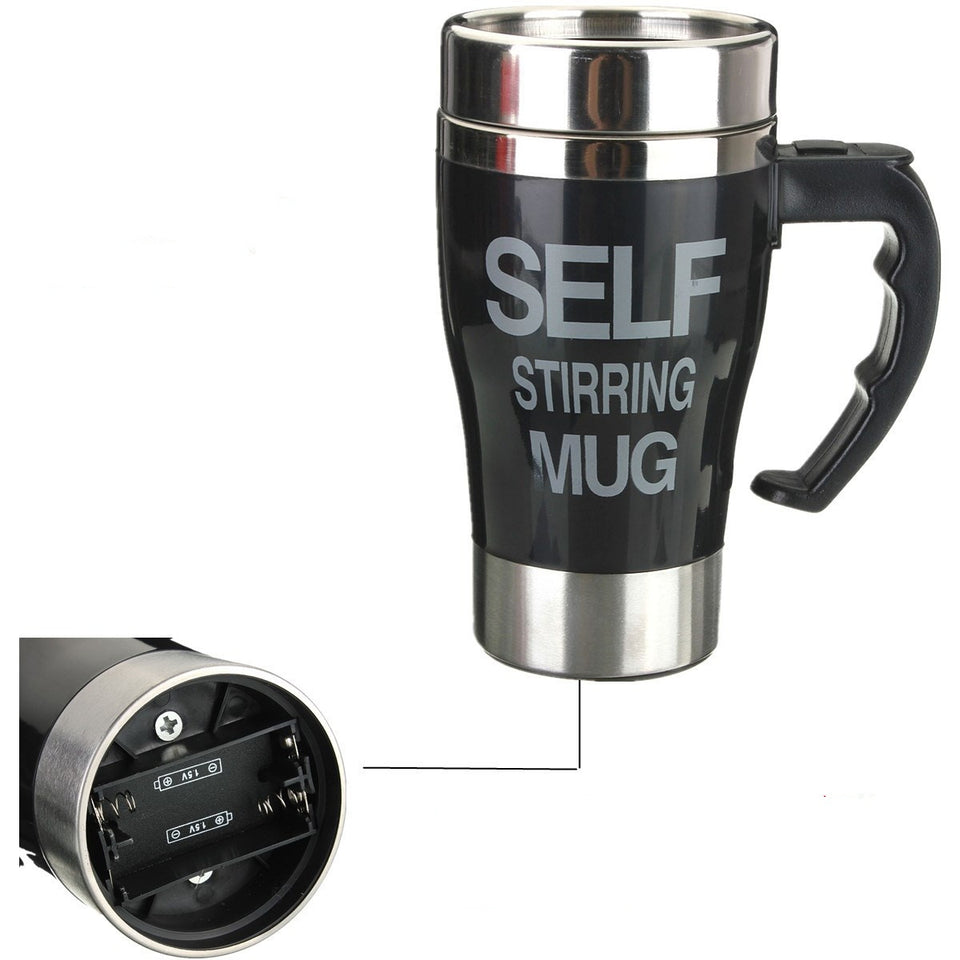 Premium Stainless Steel Self Stirring Automatic Coffee Mixing Battery Powered Mug Cup - halfrate.in