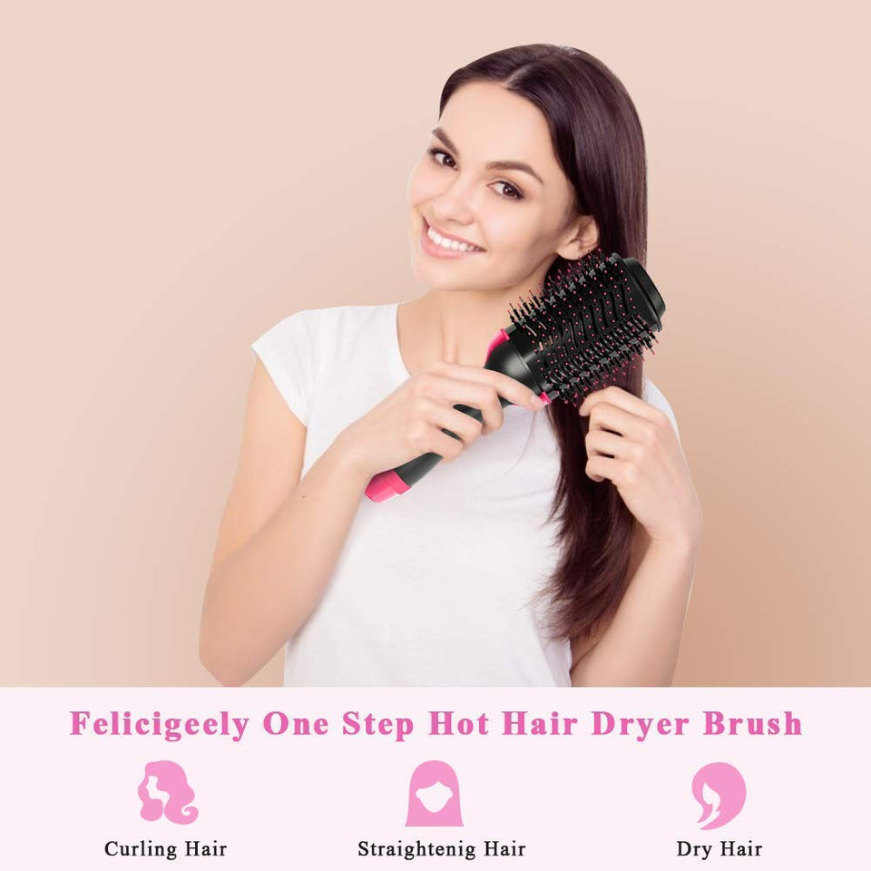 One Step Hair Dryer and Volumizer, Hot Air Brush, 3 in1 Styling Brush Styler, Negative Ion Hair Straightener Curler Brush for All Hairstyle, Black