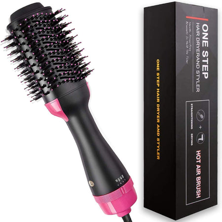 One Step Hair Dryer and Volumizer, Hot Air Brush, 3 in1 Styling Brush Styler, Negative Ion Hair Straightener Curler Brush for All Hairstyle, Black