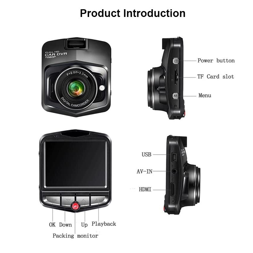 Vehicle Blackbox DVR 1080P Full HD Dash Camera for Cars Front with 2.4-Inch LCD Screen, 170° Wide Angle, Loop Recording, Parking Monitor