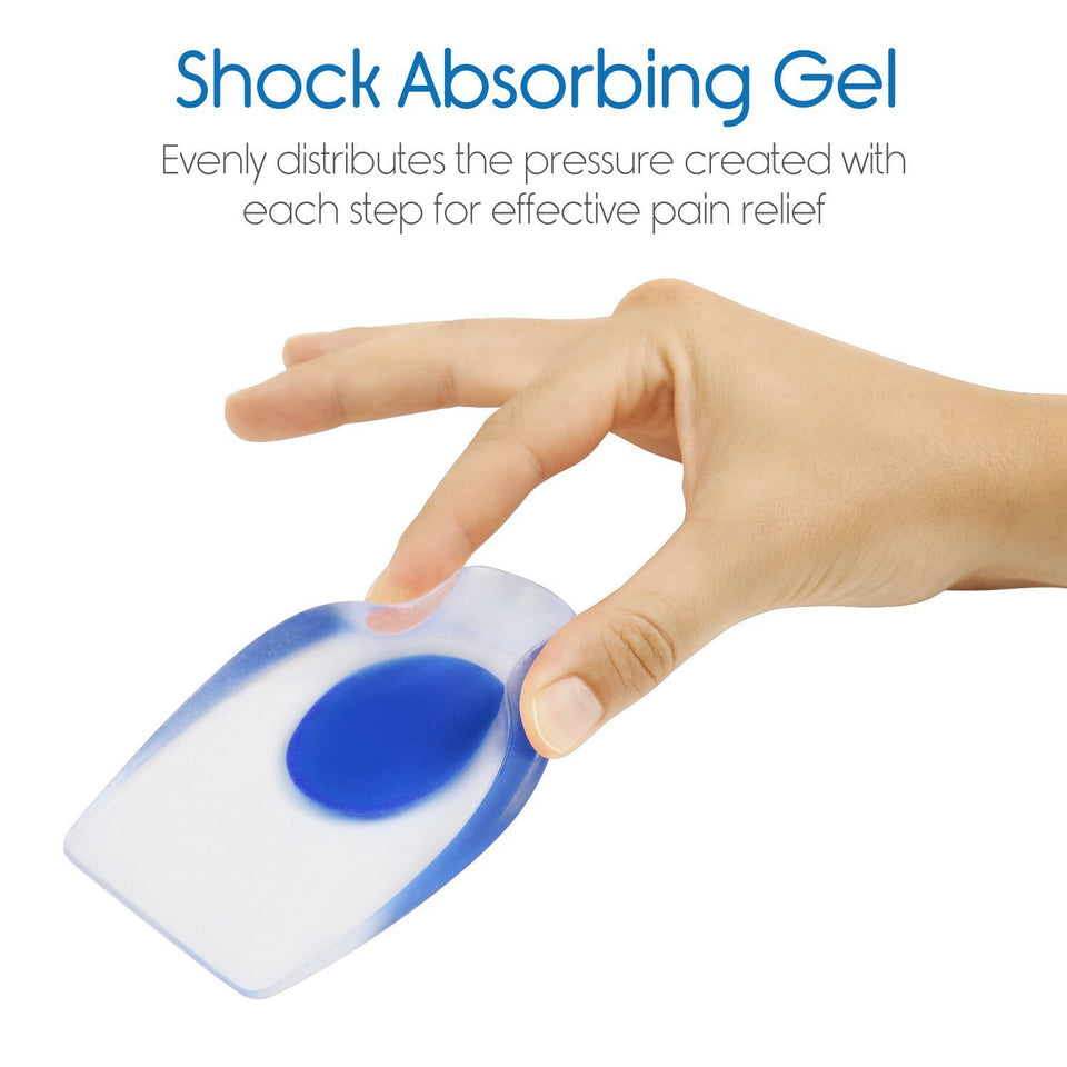 Silicone Gel Heel Cups - Shoe Inserts for Plantar Fasciitis, Sore Heel Pain, Bone Spur & Achilles Pain - Pad & Shock Absorbing Support