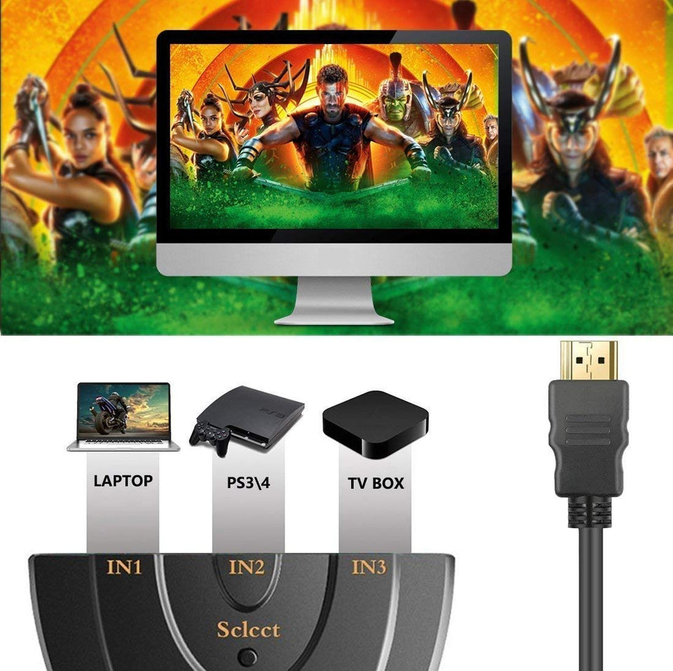 3 IN 1 HDMI Switcher 4 K 3 Port Switch with Pigtail HDMI Cable for HD TV, PC, Projector Media Streaming Device (Black)