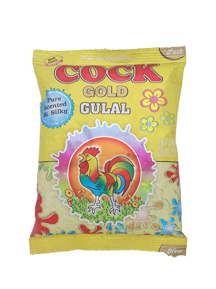 Cock Brand Gold Gulal - Muliticolor (Pack of 5) | 100% Natural and Herbal Gulal | Non-Toxic and Skin-Friendly Holi Gulal | Holi Celebration