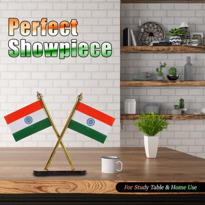 Indian Flag Cross Pair For Office Desk, Table & Room Universal Showpiece Car Dashboard Decoration