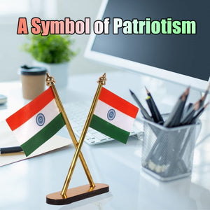 Indian Flag Cross Pair For Office Desk, Table & Room Universal Showpiece Car Dashboard Decoration