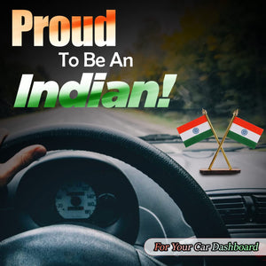 Double Indian Flags Crossed Made with Brass with Khadi Fabric for Car Dashboard, Gifts, Home, Office