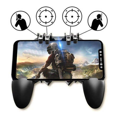 AK66 Mobile Game Controller with L1R1 L2R2 Triggers, PUBG Mobile 2 in 1 Controller 6 Fingers Operation, Joystick Remote Grip Shooting Aim Keys for 4.7-6.5 Android iOS Cellphone Gamepad