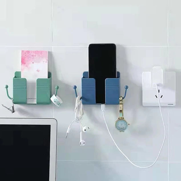 Wall Mount Mobile Phone Charging Stand Self Adhesive Sticker with Hook Stick to All Kinds of Walls Hanger Multipurpose Hanging for Clothes and Other stuffs