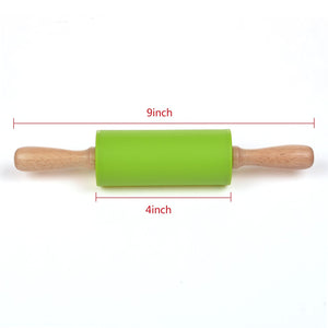 Silicone Rubber Rolling Pin Wooden Handle Non-stick Dough Roller Pizza Pasta Baking Kitchen Cooking Tool - halfrate.in