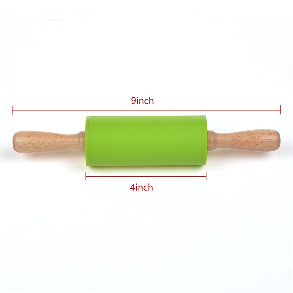 Silicone Rubber Rolling Pin Wooden Handle Non-stick Dough Roller Pizza Pasta Baking Kitchen Cooking Tool - halfrate.in