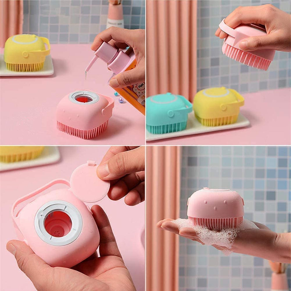 Silicon Massage Bath Brush Hair, Scalp & Bathing Brush For Cleaning Body | Silicon Wash Scrubber, Cleaner & Massager For Shampoo, Soap Dispenser