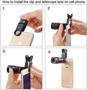 Ekdant® Mobile Camera 12X Zoom Wide Angle HD Telescope Lens with Blur Background and Universal Clip Holder for All Latest Smartphones - halfrate.in