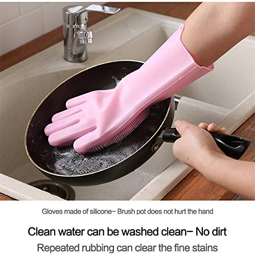 Silicone Gloves with Wash Scrubber Reusable Brush Heat Resistant Gloves Kitchen Cleaning - halfrate.in