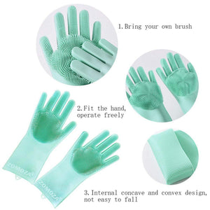 Silicone Gloves with Wash Scrubber Reusable Brush Heat Resistant Gloves Kitchen Cleaning - halfrate.in