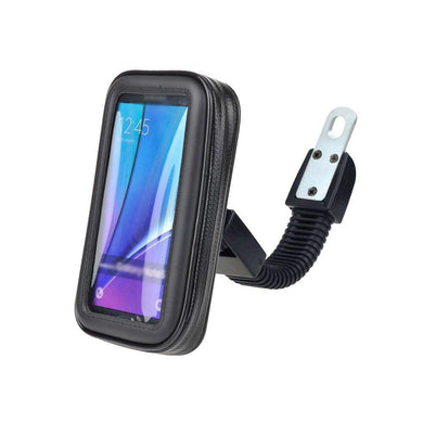 Moterbike Scooty Waterproof Zip Pouch Mobile Holder | Bike Rear View Mirror Phone Mount 360* Rotation Adjustable Size Up to 7