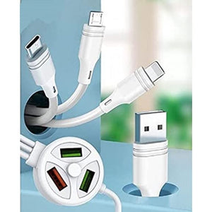 6 In 1 Extended Fast Charging USB Data Cable 3 Plug And 3 USB Port For iPhone Android Type C Charger Micro Lightning Type C  USB Port 3.1 A (Max)