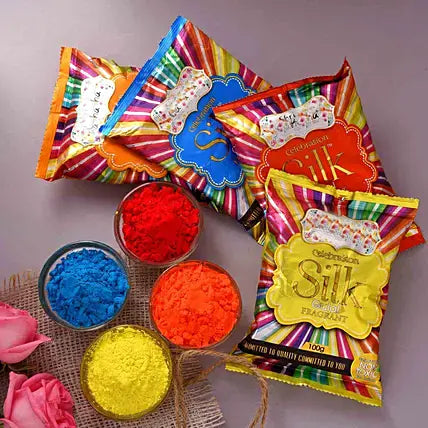 Scented Silky Gulal - Muliticolor (Pack of 5) | Super Soft Gulal, Non-Toxic and Skin-Friendly Holi Gulal | Holi Celebration