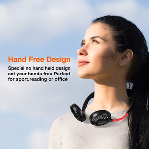 Portable Hand-Free Mini Personal Neck-Hanging USB Rechargeable Cooling Double Fan with LED Light - halfrate.in