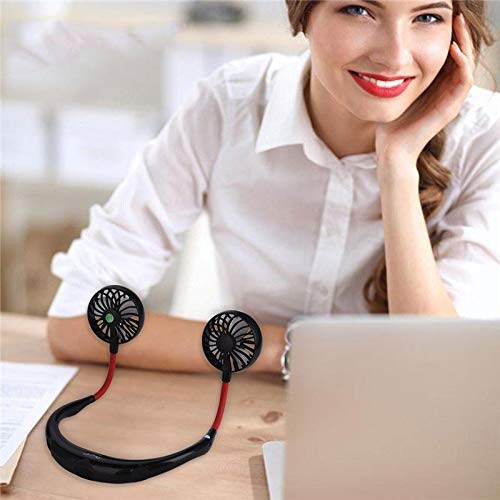 Portable Hand-Free Mini Personal Neck-Hanging USB Rechargeable Cooling Double Fan with LED Light - halfrate.in
