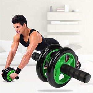 Double Wheel AB Roller with Knee Mat for Men & Women, Total Body Exerciser, Abdominal Cruncher for Stomach Workout & Core Training with Anti Slip Steel Handles (Multicolor)