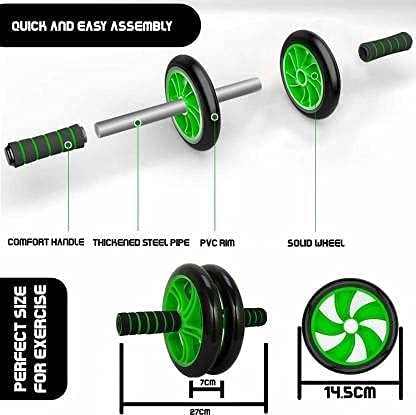 Double Wheel AB Roller with Knee Mat for Men & Women, Total Body Exerciser, Abdominal Cruncher for Stomach Workout & Core Training with Anti Slip Steel Handles (Multicolor)