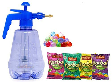 Holi Combo -Water Balloon Pump for Kids Pumping Station 4 Silky Scented Gulal / Dry Color with 100 Water Balloons for Holi