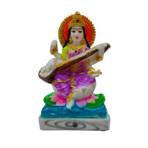 Maa Saraswati Idol Handcrafted Handmade Marble Dust Polyresin - 13 x 8 cm perfect for Home, Office, Gifting SC-1