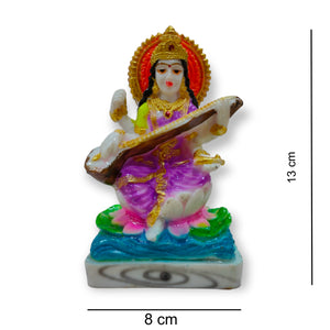 Maa Saraswati Idol Handcrafted Handmade Marble Dust Polyresin - 13 x 8 cm perfect for Home, Office, Gifting SC-1