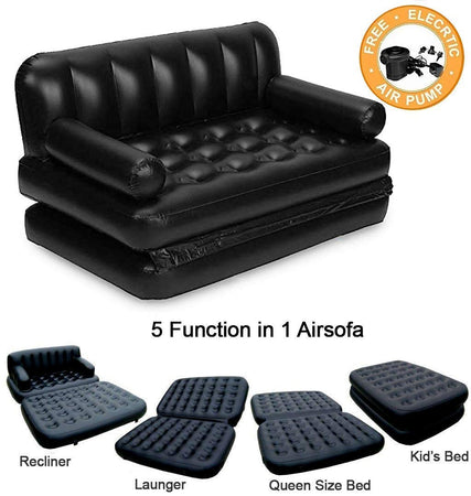 Air Sofa Bed 5 in 1 Inflatable sofa Couch one Sofa 5 uses with Electric Pump (Black) - halfrate.in