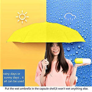 Umbrella with Capsule Shape Bottle Case Cover & Long Size Handle | Small Cute Sun & Rain Waterproof Ultra Portable Protective Mini Travel UV Umbrella - halfrate.in