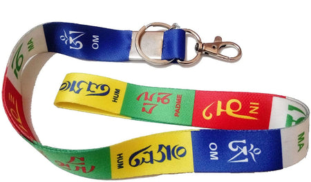 Tibetan Ladakh Prayer Words Om Mani Padme Hum Logo Lanyard Keychain Tag ID Card Badge Holder Fabric Hook Keychain - 18 Inch Long