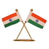 Double Indian Flags Crossed Made with Brass with Khadi Fabric for Car Dashboard, Gifts, Home, Office