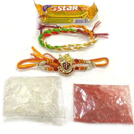 American Diamond Studded Shri Krishna Rakhi Raksha bandhan Chocolate combo - Beautiful Rakhi RK5