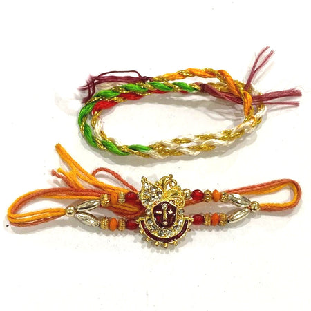 American Diamond Studded Shri Krishna Rakhi Raksha bandhan Rakhi & Silk Thread - Beautiful Rakhi RK5