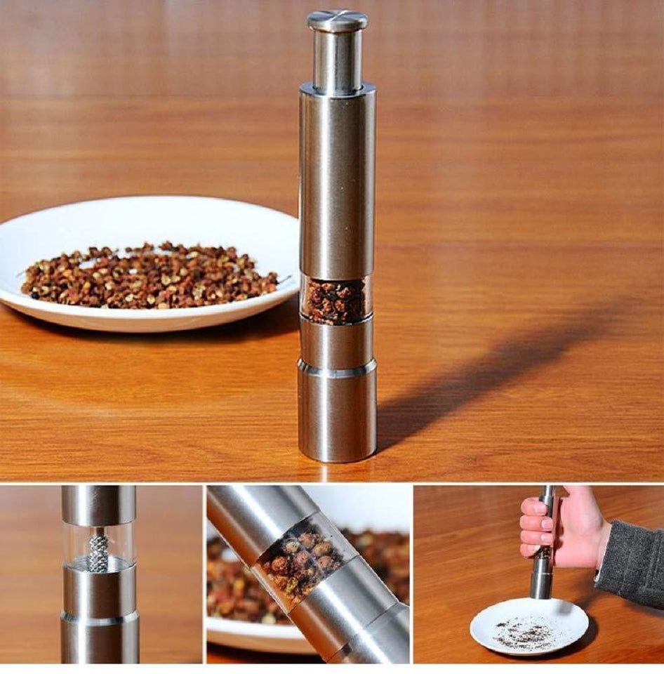 Thumb Push Pepper spice sea salt spice Grinder Stainless Steel Mill crusher pump - halfrate.in