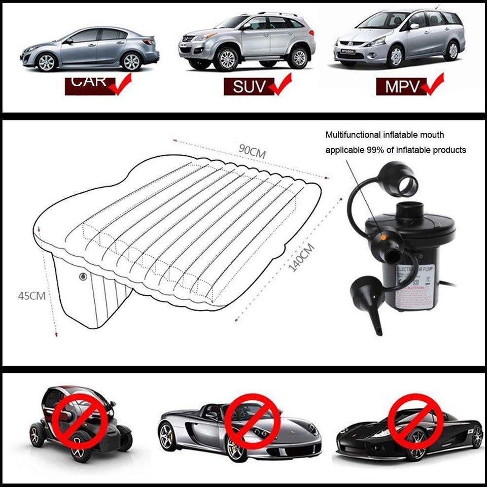 Car Bed Mattress with Two Air Pillows, CAR BED Inflatable Car Air Mattress with Pump (Portable) Travel, Camping - halfrate.in