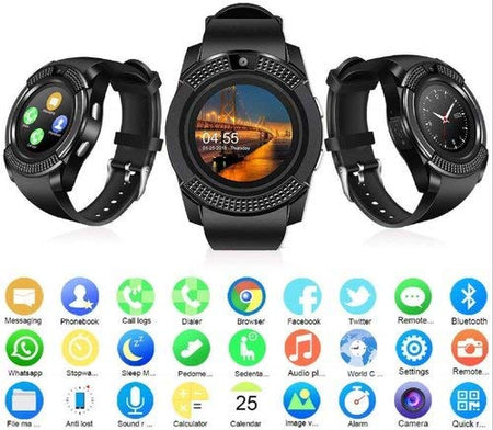 V8 Android Smart Watch Smartwatch Bluetooth Touchscreen Sweat Proof Phone with Camera TF/SIM Card Slot for Android and iPhone