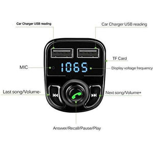 Ekdant® X8 Car Bluetooth FM Transmitter Kit with QC 3.0 Hands-Free Dual USB Rapid Fast Charger - halfrate.in