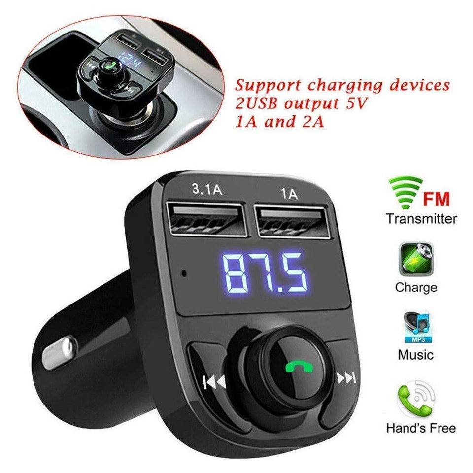 Ekdant® X8 Car Bluetooth FM Transmitter Kit with QC 3.0 Hands-Free Dual USB Rapid Fast Charger - halfrate.in