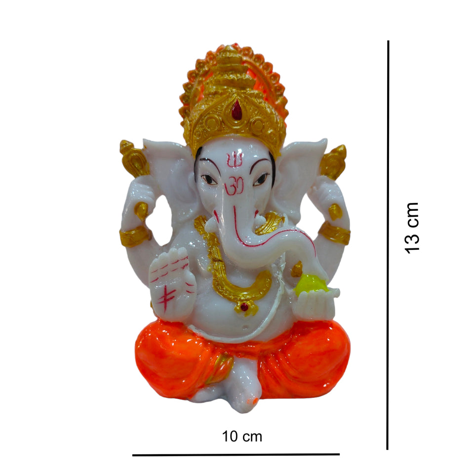 Ganesha Idol Handcrafted Handmade Marble Dust Polyresin - 13 x 10 cm perfect for Home, Office, Gifting MGC-1