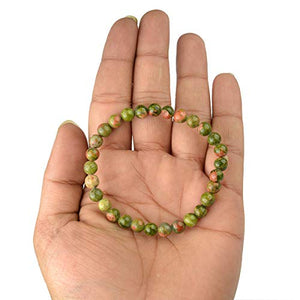 Natural Unakite 8 mm Bracelet for Heart Chakra Crystal Stone Bracelet Round Shape for Reiki Healing and Crystal Healing Stones