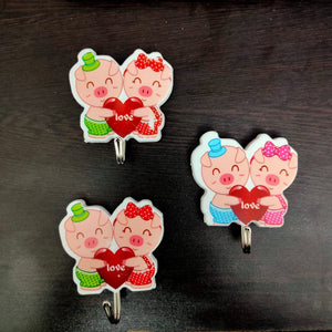 Self Adhesive Piggy Love beautiful Wall Hooks, (3 PCS) - halfrate.in