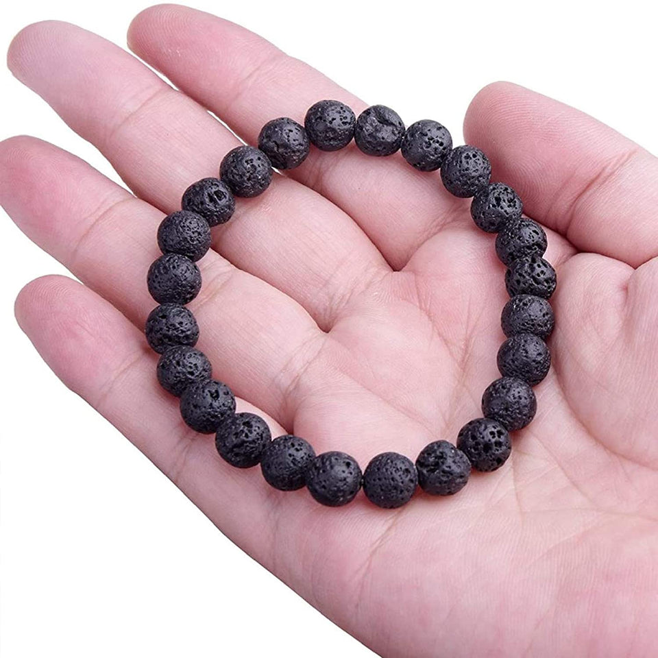 Round Beads Volcanic Lava Crystal Stone 8mm| Bracelet For Reiki Chakra Yoga Meditation| Semi Precious Gemstones Stretchable Bracelet